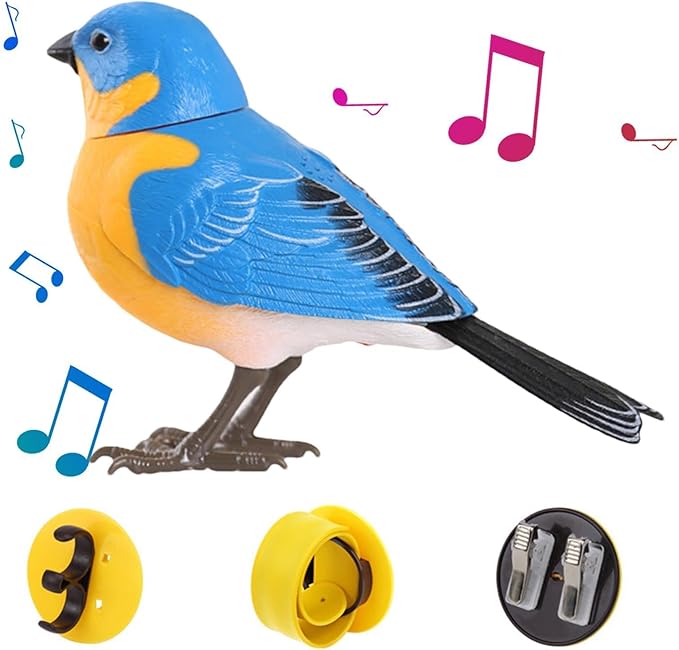Robot Bird, Electric Singing Toy, Simulate Chirping, Battery Operated Realistic Birds for Home Decoration, Light & Voice Control