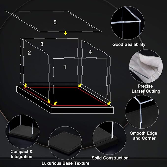 Clear Acrylic Display Case with Navy Blue Velvet Base, Simple Self-Assembly Dust-Proof Showcase, Cube Counter-Tops Box for Collectibles, Home Organization (6x6x6 inch)