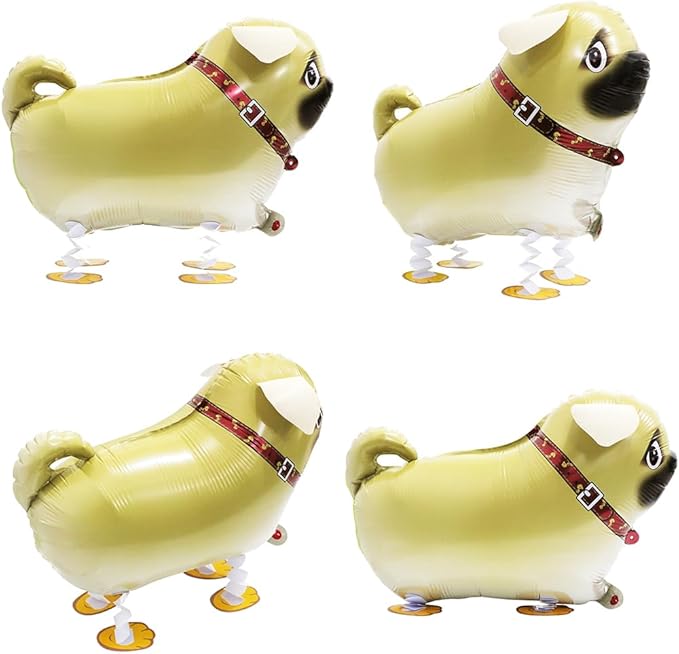 Cartoon Pug Dog Balloon Realistic Air Walker Pet Animal Balloon, 4 Pack Toys Walk Pekinese Dog Balloons Walking Animal Puppy Party Supplies For Kids Boys Girls Birthday Decoration
