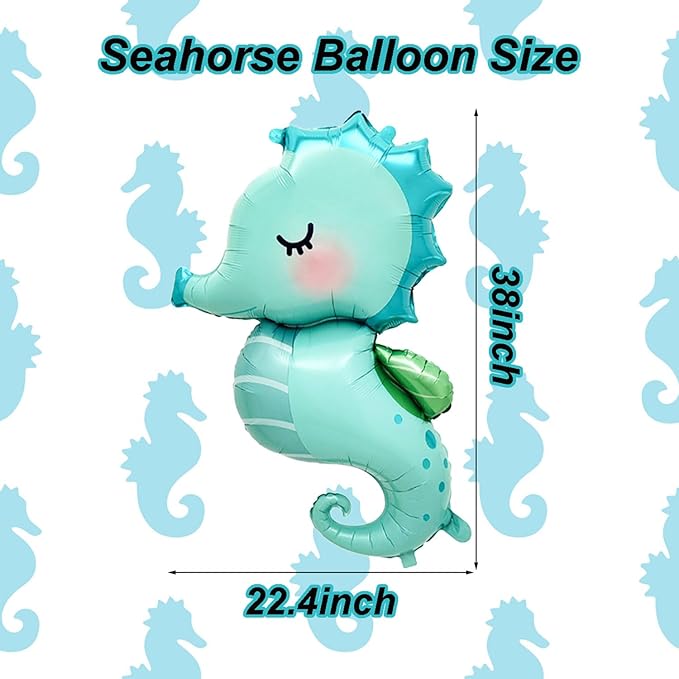 4 PCS Large Seahorse Balloon, Cartoon Under The Sea Animal Balloons Ocean Balloons for Ocean Themed Birthday Party Decorations Sea Horse Decoration