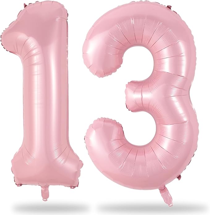 Big 13th Birthday Balloons, 40 Inch Pastel Pink Number 1 & 3 Helium Foil Balloons for 13 Year Old Birthday Decor, Self Inflating Mylar 31st Birthday Balloons for Girls Anniversary Party Decorations