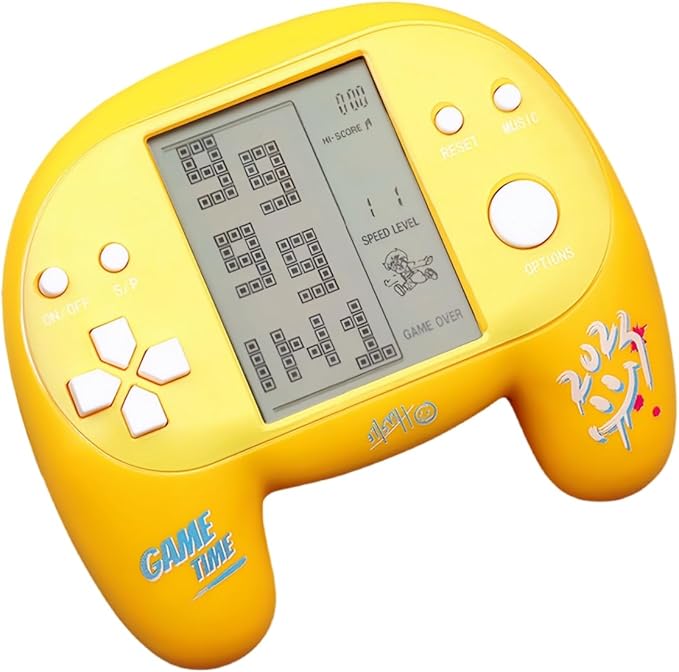 JXD Handle Brick Game Console 4.1Inch Great Grip Feeling 2574 in 1 Retro Puzzle Block Games Handheld Game Player for Travel/Indoor/Outdoor Children/Students/Teens/Birthday (Yellow)