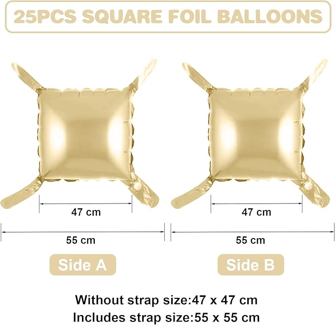 Champagne Gold Square Foil Balloon Wall,25Pcs Double Sided Foil Balloons Backdrop Helium Polyester Tunnel Arch Garland Kit for Birthday Bridal Anniversary Baby Shower Party Decorations