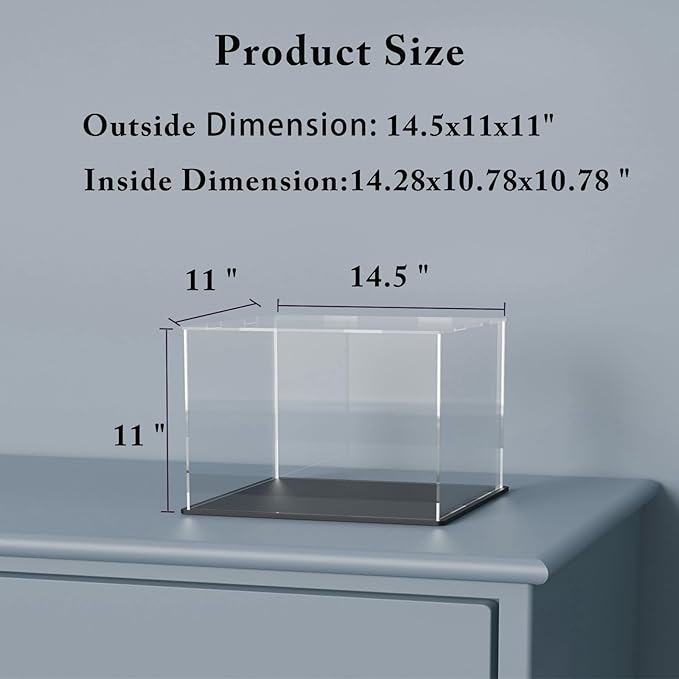 Acrylic Box with Matt Black Base, Simple Self-Assembly Clear Acrylic Display Case, 14.5x11x11 inch Showcase with Lid for Collectibles & DIY Dollhouse