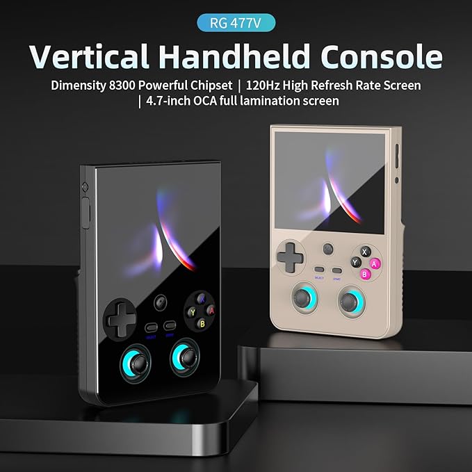 Anbernic RG477V Retro Handheld Game Console , 4.7 Inch Touch Screen Android 14 System Support WiFi 6E Bluetooth 5.3 Dimensity 8300 Processor 8+128GB(Gray)