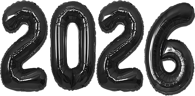 2026 Balloon Jumbo 2026 Black Number Foil Balloons Graduation Balloons Durable Reusable Easy to Inflate for New Year Graduation Birthday&Anniversary Parties