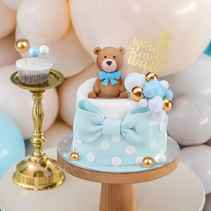 Yinder 37 Pcs Bear Cake Decoration Toppers for Baby Shower Decorations with Balls We Can Bearly Wait Happy Birthday Mini Bear Figurine Cake Party Birthday Supplies (Cute)
