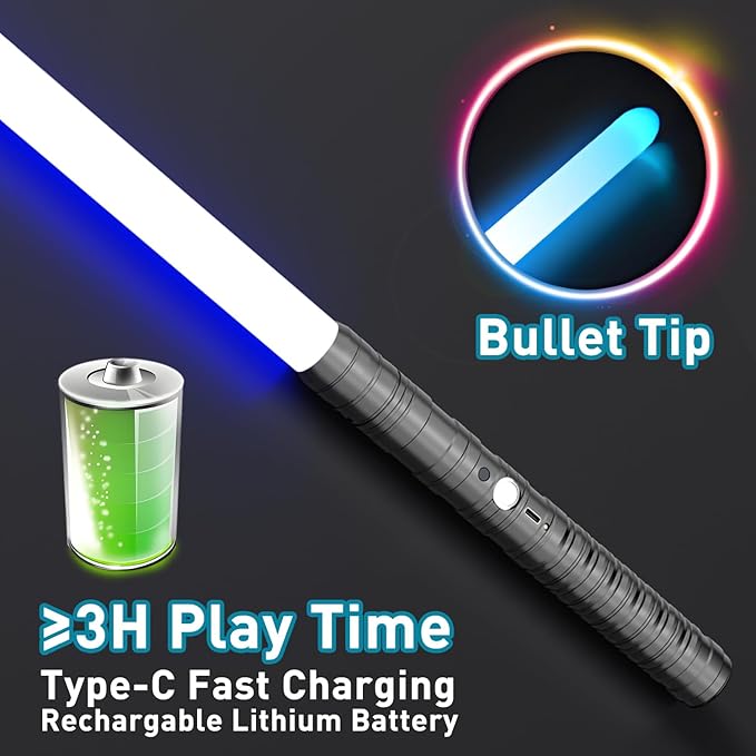 Lightsabers Metal Hilt Dueling Light Sabers RGB 16 Color, FX Sound, Doubled Blade, Rechargeable Sword for Adult Kids Birthday Thanksgiving Xmas Toys Gift Halloween Cosplay