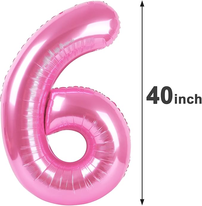 Pink 6 Number Balloon 40 Inch Mylar Foil Birthday Balloon, Digital Balloons for 6 16 Boy Girl Party Decorations Supplies, Big Helium Balloon Numbers for 26 36 46 60 Men Women Anniversary
