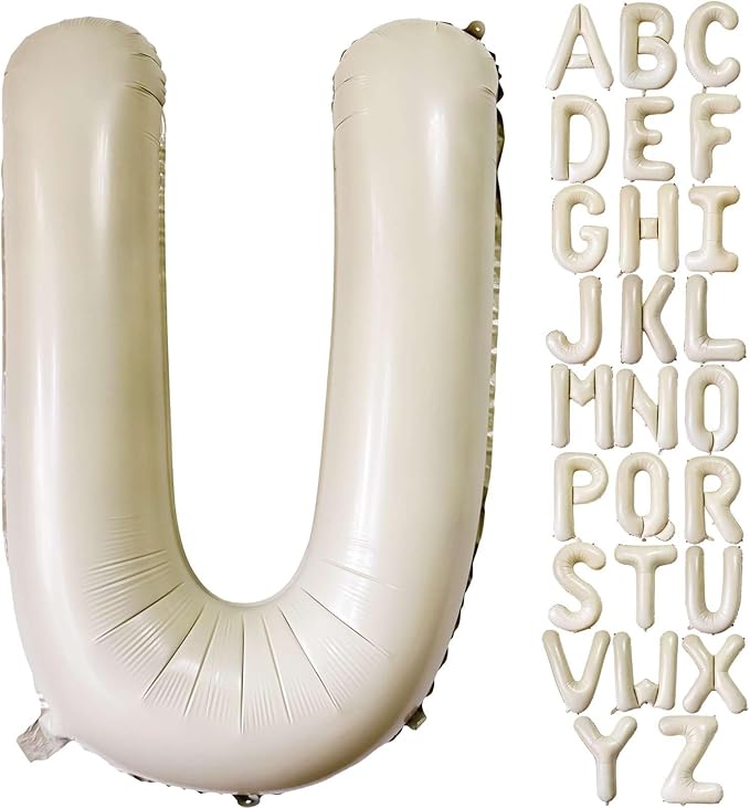 Cream White Letter U Balloons, 40 Inch Giant Letter Balloons U Foil Mylar Helium White Letter Balloons for Birthday Party Supplies Anniversary Event Celebration Decorations Alphabet White U