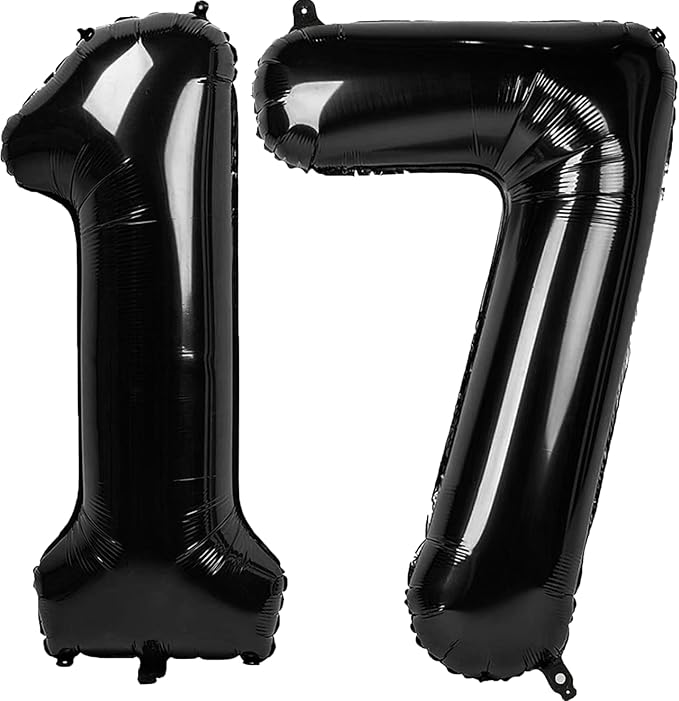 40 Inch Black Number 17 Digital Balloon,Jumbo Mylar Foil Helium Balloon for 17 Balloons for Birthday Party,Wedding Anniversary Party Decorations