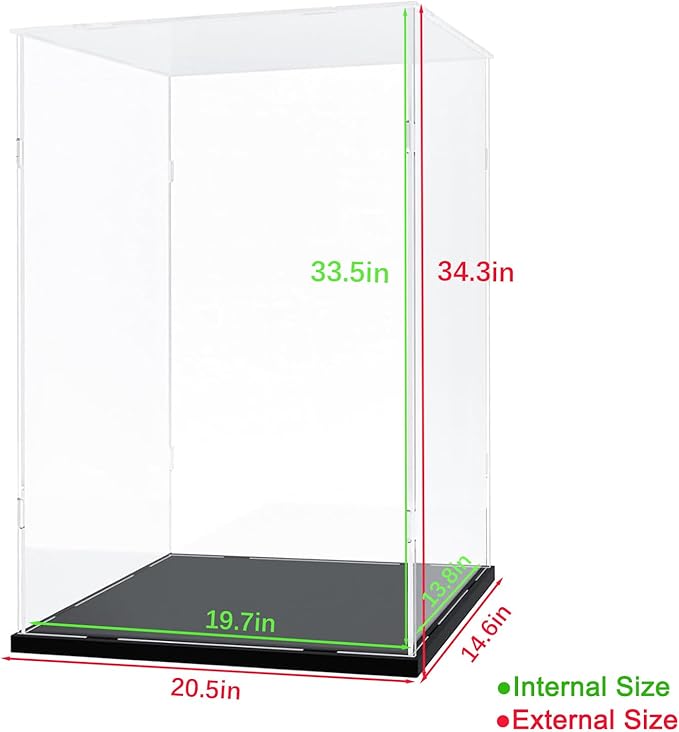 Thickened Clear Acrylic Display Case for Lego 76178 Daily Bugle for 10341 NASA Artemis Space Launch System for 10333 Lord of Rings Barad-dûr for 76454, Showcase Large, Black Inside 19.7x13.8x33.5in