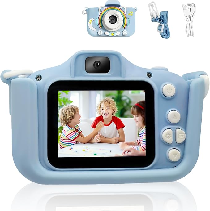 Kids Camera with Dual Lens Selfie, 48MP 1080P HD Digital Camera for 3-12 Year Old Girls Boys, Portable Travel Toy with 32GB Card, Shockproof Design & Cute Animal Patterns Christmas Birthday Gifts
