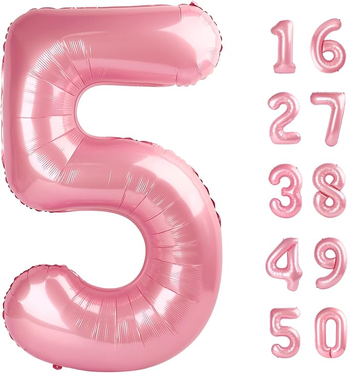 40 Inch Pearlescent Pink Balloon Number 5 Balloon Jumbo Mylar Foil Helium Balloon for 15 25 35 50 Big Giant Jumbo Huge Foil Mylar Balloons 55th 65th Birthday Balloons Men Women Party Decorations