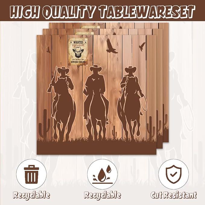 40Pcs Western Birthday Party Decorations Disposable Paper Plates and Napkin for Birthday Decor Western Farmhouse Baby Shower Tableware Set Supplies Cowboy Birthday Party Decorations