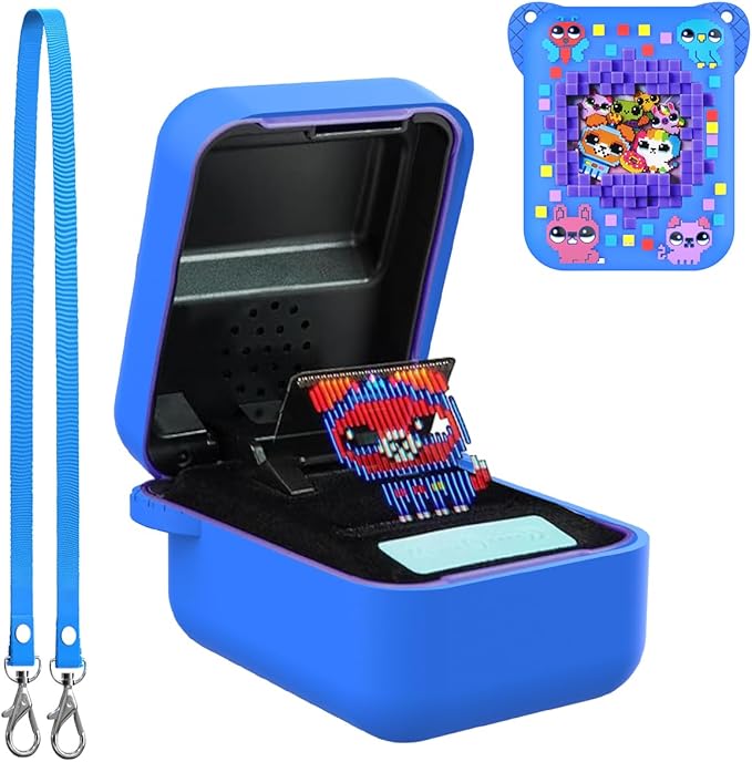 BEARDDO Silicone Cover Case for Bitzee Orginal Interactive Toy Digital Pet and Case, Protective Skin Sleeve with Lanyard for Bitzee Virtual Electronic Pets Accessories Kids Boys Girls (Blue)