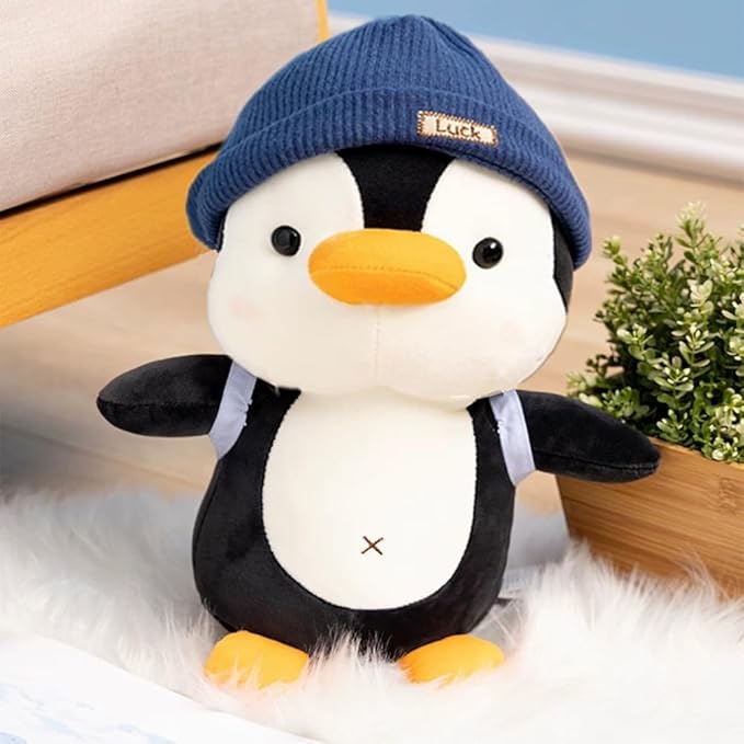 9 inches Penguin Stuffed Animals Soft Plush Cute Travel with Hat Backpack Doll for Boys Girls