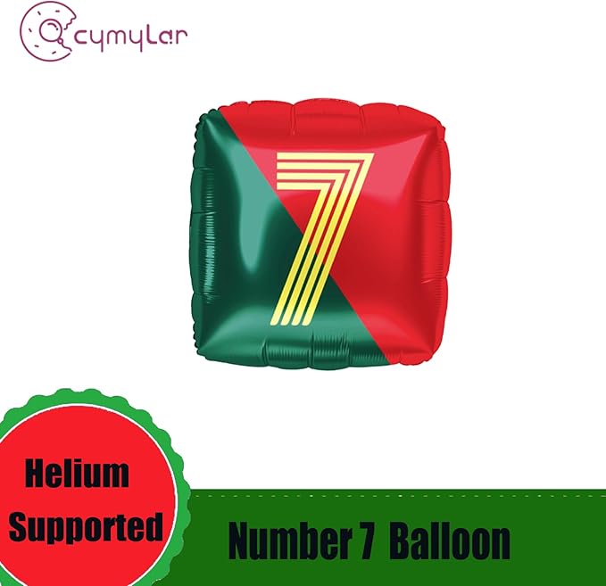 Number 7 Soccer Star Balloon Set - 4 Red and Green National Team Jersey Balloons 1 Football Field Balloon | Perfect for Soccer Birthday Party Decorations | Legendary Football Fans Party Supplies