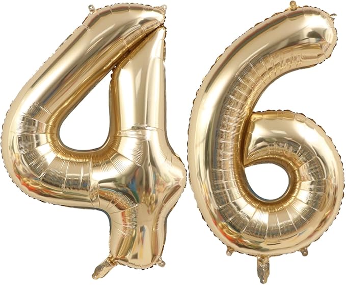 Light Gold 46 Numbers Balloons 40 Inch White Gold Giant 46 Foil Mylar Helium Large Digital Balloon Champagne Gold Birthday Jumbo Balloons 46th or 64rd Anniversary Party Decorations Supplies