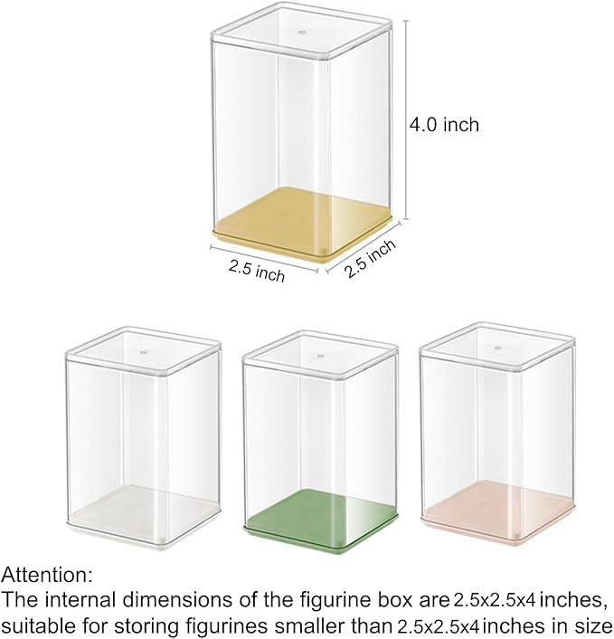 6 Pack Small Display Case for Figurines 2.5x2.5x4 inch Clear Acrylic Figure Box for Collectible Toy Minifigures Blind Doll Miniatures