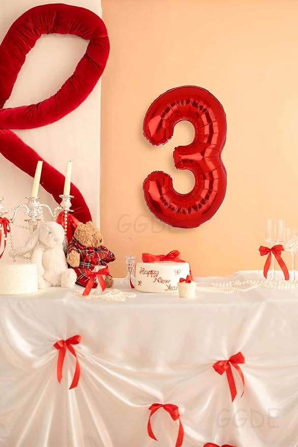 40 Inch 3 Red Number Balloons Mylar Foil Helium Digital Balloons Baby Shower 3st Birthday Party Decor Supplies