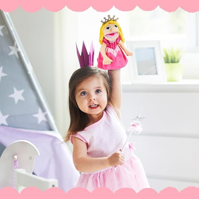 Role Play Hand Puppets Hand Plush Chef Doctor Fireman Pirate Detective Athlete Nurse Worker Hand Puppet Toys Puppets for Kids Storytelling Imaginative Pretend Play Teaching Preschool(Princess)