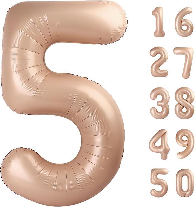 40 Inch Caramel Balloon Number 5 Balloon Jumbo Mylar Foil Helium Balloon for 15 25 35 50 Big Giant Jumbo Huge Foil Mylar Balloons 55th 65th Birthday Balloons Men Women Party Decorations