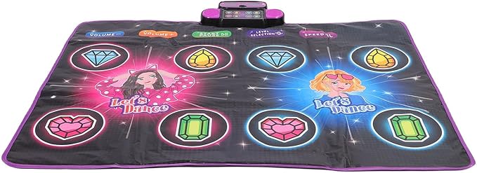 SUNGOOYUE Dual Player Kids Dance Mat, Educational Princess Dancing Mat for Physical and Cognitive Development, with Vibrant Light Effects, 5 Game Modes Fun