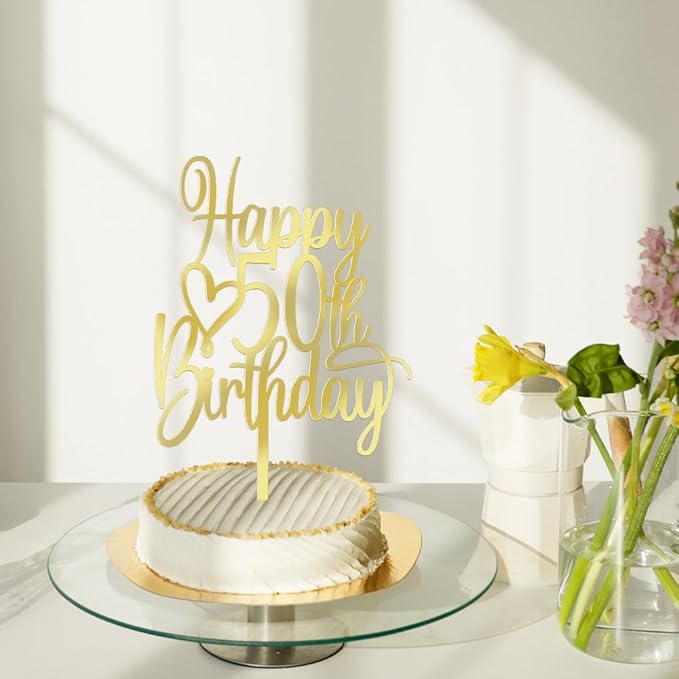 Acrylic Happy 50th Birthday Cake Topper - Cheers to 50 Years Cake Topper, 50 & Fabulous Cake Decoration for Hello 50th Birthday Anniversary Party Cake Decorations Supplies