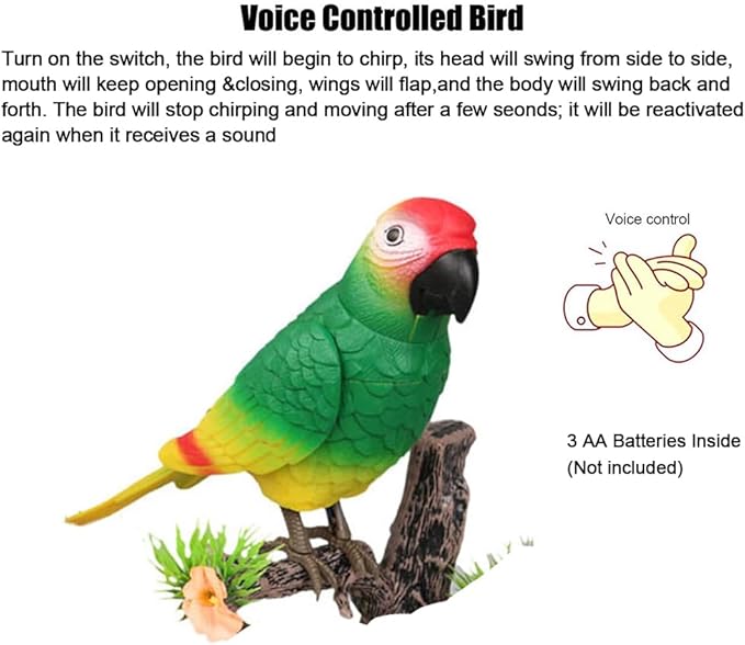 nulala Simulation Parrots Birds Desk Ornament - Voice Controlled Parrots Chirping and Wings Flap - Electronic Birds Pet for Home Garden Decor Ornament (523-1B)