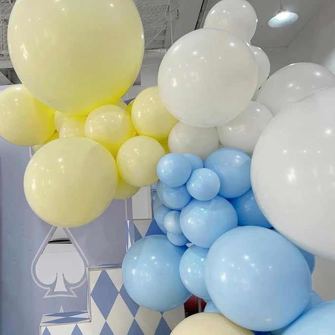 Blue Yellow White Balloon Garland Arch Kit, 155Pcs Latex Balloons Different Size 18 12 10 5 inch for Birthday Baby Shower Wedding Anniversary Party