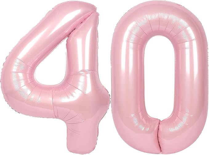 SUWEN 40 Inch Large Pink 40 Balloon Numbers Big Foil Helium Number Balloons 0-9 Jumbo Happy 40th Mylar Birthday Party Decorations for Women Anniversary Party Supplies