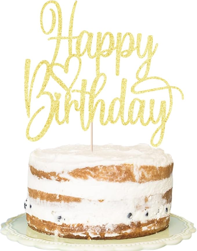 Handmade Glitter Happy Birthday Cake Topper- Happy Birthday Cake Decor,Fabulous Cake Decoration，Anniversary/Birthday Party Decoration Supplies (gold)