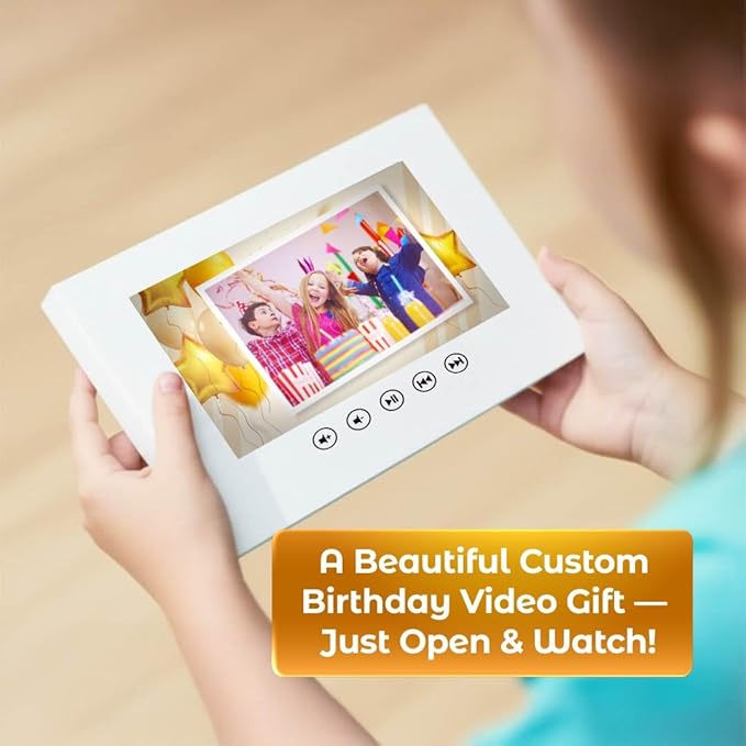 Unique Birthday Video Card for Kids – Personalized with Photos – Playable Slideshow Greeting – 7” LCD, 512MB Memory, Rechargeable Battery, Gift Ready Packaging