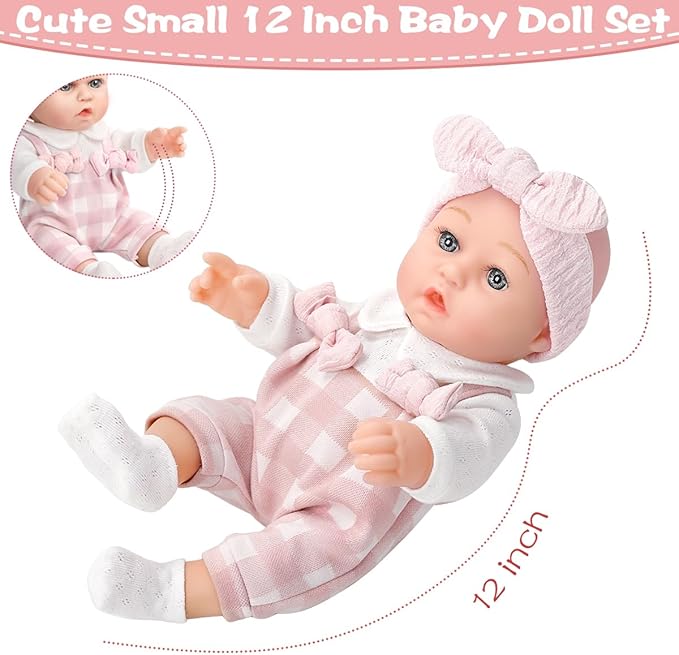 12'' Baby Doll and Clothes Accessories Playset with Feeding Bottle Pacifier First Baby Dolls for Toddlers 36 Months and Up