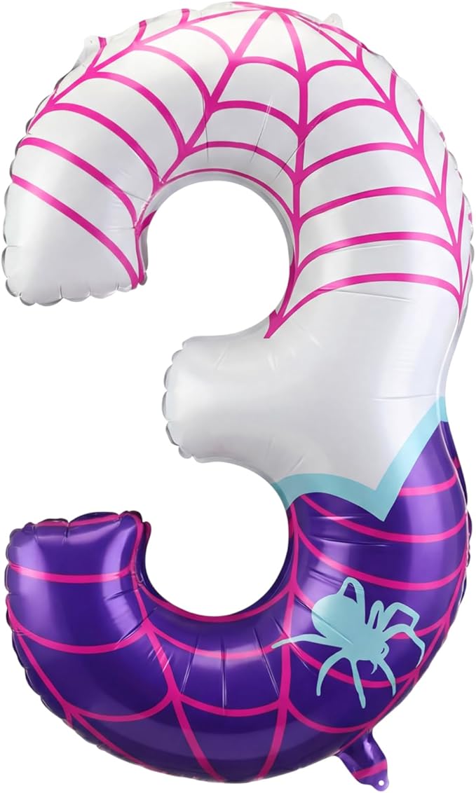 Spider Number 3 Balloons 40 Inch Purple Spider Theme Birthday Party Decorations Large Foil Balloons for 3th Birthday Party Backdrop Anniversary Celebration Supplies