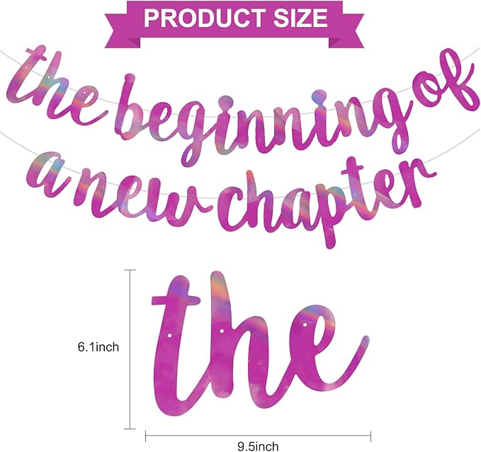 BEISHIDA Double-Sided Rainbow Purple The Beginning of A New Chapter Banner,Farewell Book Themed Housewarming Party Congratulations Decorations,Going away party Retirement Garland,Graduation Sign 2026 Banner
