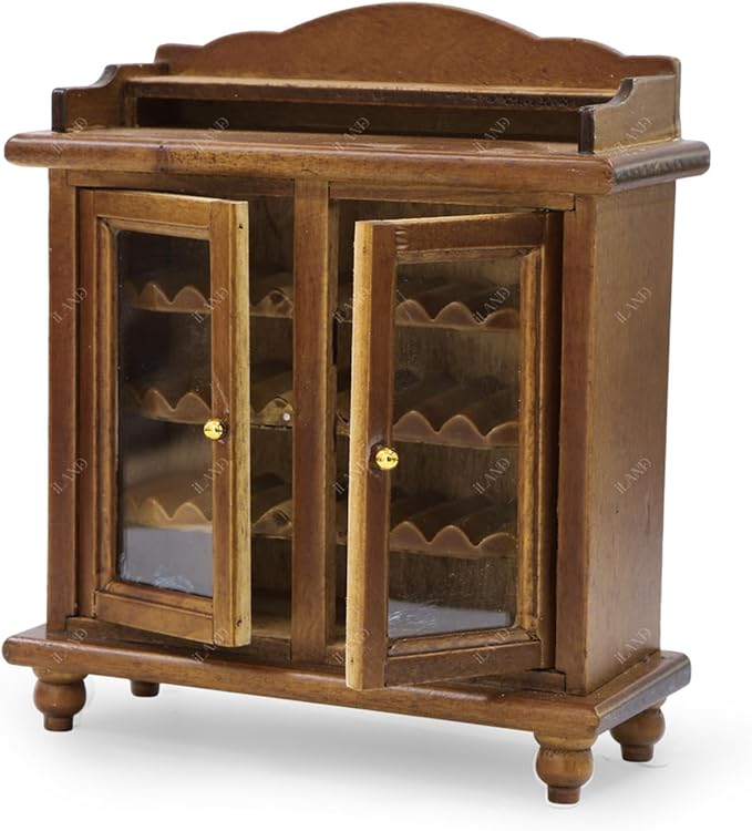 iLAND Dollhouse Furniture Mini Wine Cabinet Dollhouse Kitchen 1 12 Scale Furniture for Miniature Wine Bottles Wooden Doll House Shelf Mini House Décor Realistic Classic