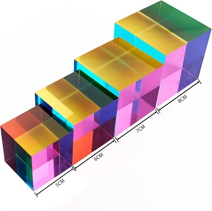 CMY Color Cube, 2.75 inch (70mm) Acrylic Multi-Color Cube Prism for Physics Education Learning and Office Desktop Decor, Scientific Toys and Gifts for Kids