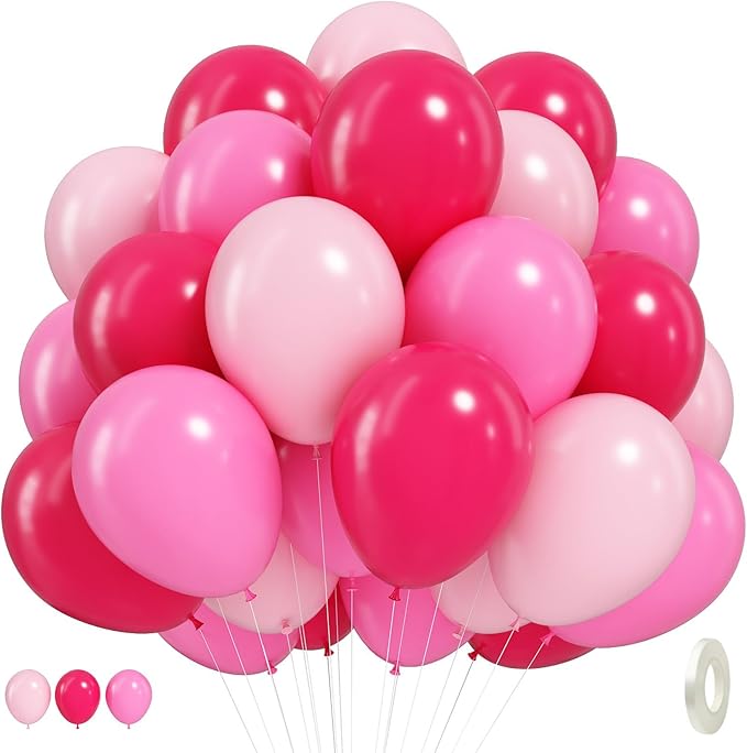 Pink Balloons Valentines, 60pcs Red Hot Light Pastel Pink Magenta Latex Helium Balloon for Valentines Day Women Girls Bachelorette Wedding Bridal Shower Baby Shower Princess Theme Party Decorations