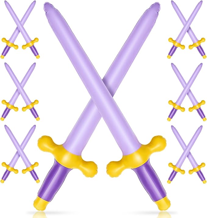 Outus 6 Pcs Inflatable Swords Blow up Swords Prince Party Favors for Theme Birthday Swimming Pool Viking Party Decorations Cosplay Halloween Costume Accessories Stage Props, 24 Inch (Gold,Purple)