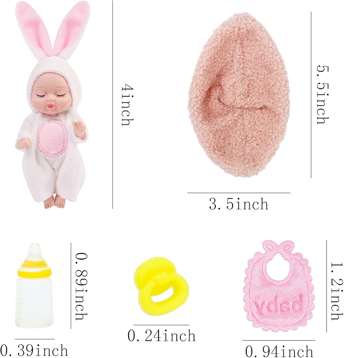 ONEST 5 Pieces 4 Inch Doll with Accessory Cute Dolls Mini Dolls with Clothes Mini Doll with Accessories