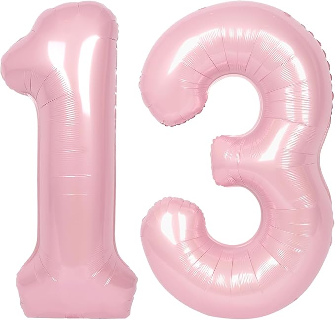 SUWEN 40 Inch Pink Large 13 Number Balloons Big Foil Helium Number Balloons 0-9 Jumbo Happy 13th Mylar Birthday Party Decorations for Girl or Women 31 Anniversary Party Supplies