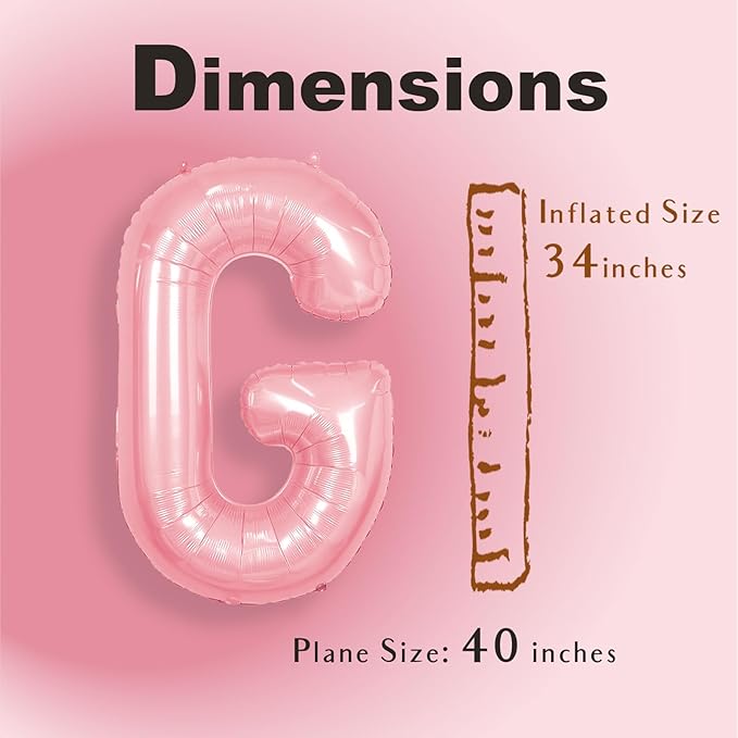 SUWEN 40 Inch Pink Large G Letter Balloons Big Foil Helium Letter Balloons A-Z Jumbo Mylar Happy Birthday Party Decorations for Girl Anniversary Party Supplies