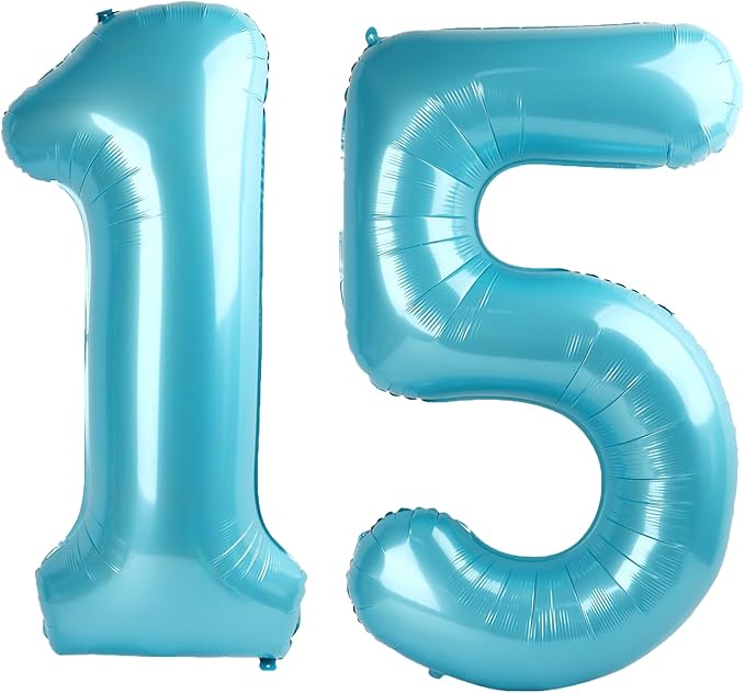 40 Inch Light Blue Number 15 Digital Balloon,Jumbo Mylar Foil Helium Balloon for 15 Balloons for Birthday Party,Wedding Anniversary Party Decorations