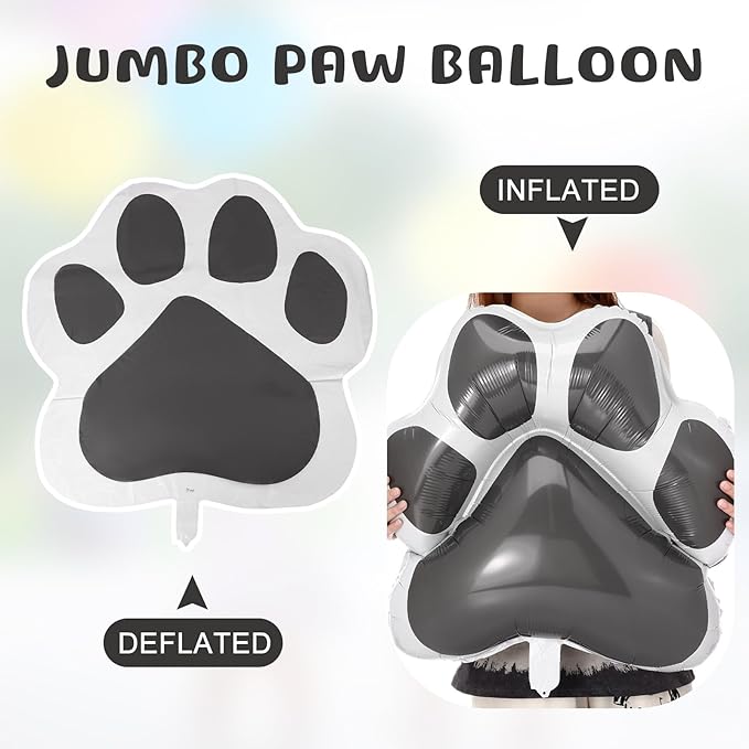 Hungdao 9 Pcs 28 x 26 Inch Grey Dog Paw Balloons Paw Print Foil Balloons Large Puppy Birthday Party Supplies for Baby Shower Pets Dog Themed Party Decorations