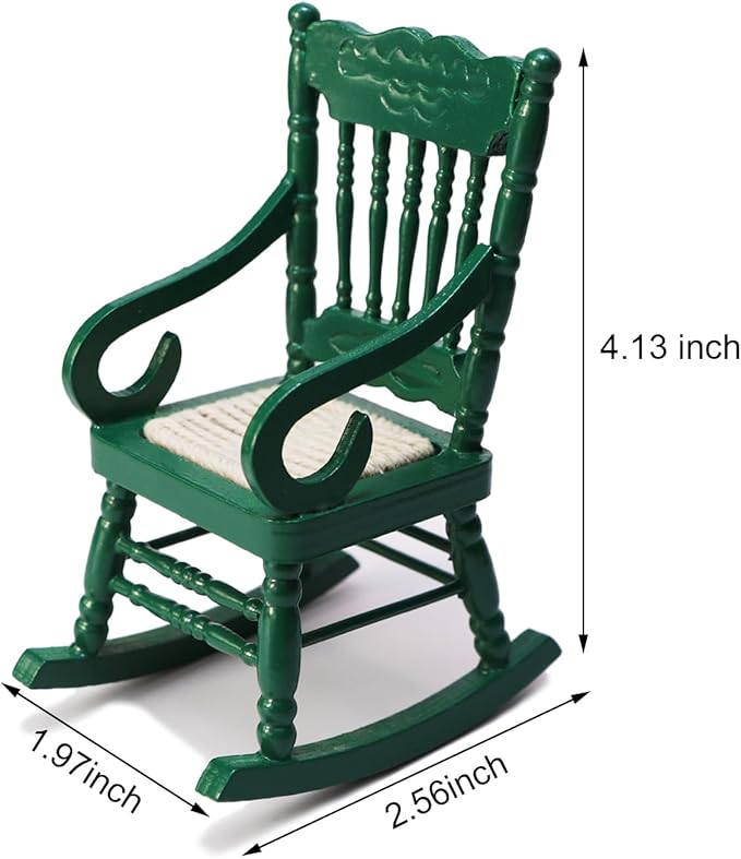 Dollhouse Chairs 2PCS Miniature Rocking Chair 1:12 Scale Wooden FurnitureAccessories Tiny Mini House Home Outdoor Decoration ModelLiving Room Scene Christmas Craft Displays (Green)