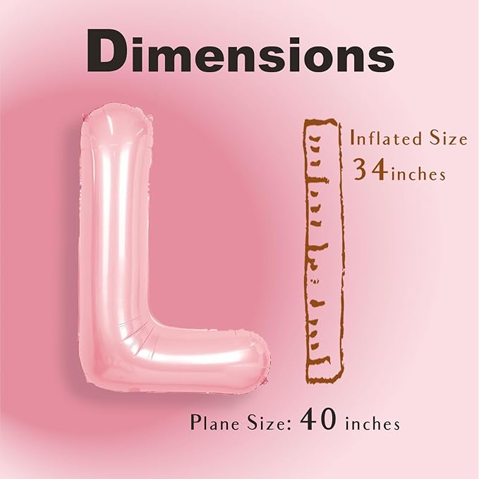 SUWEN 40 Inch Pink Large L Letter Balloons Big Foil Helium Letter Balloons A-Z Jumbo Mylar Happy Birthday Party Decorations for Girl Anniversary Party Supplies