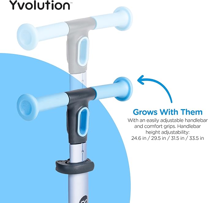 Yvolution Y Glider Nua 3-Wheel Kids Scooter – Adjustable Height, Arc-Folding Handlebar, LED Light-Up Front Wheels, Extra-Wide Deck, Ages 3-10