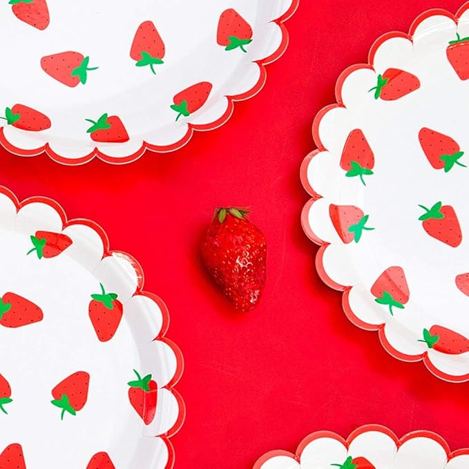 MaitianGuyou Disposable Strawberry Party Decorations,40-Count Strawberry Plates, Berry First Birthday Party Supplies for Appetizer, Lunch, Dinner, Picnic(Strawberry 2#,9 Inches)